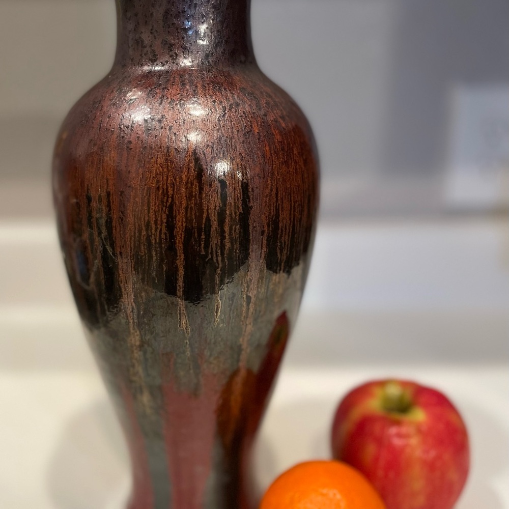 Metallic Drip Glaze Red Art Pottery Vase Artist Signed